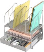 DecoBros Mesh Desk Organizer with Double Tray, 5 Upright Sections and Sliding Drawer, Black - Image 4
